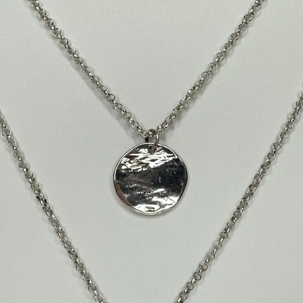 Chico's Layered Hammered Disc Rhinestone Silver Long Necklace ✨